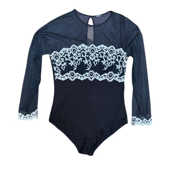 Ritratti Milano Italian Black Sheer Lace Bodysuit Blouse EUC made in italy LARGE - Picture 4 of 6